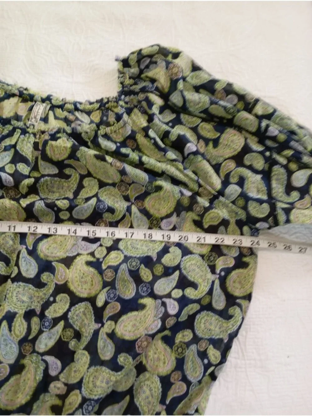 Free People Paisley Print Bodysuit Long Sleeves & Drawstring Cuffs XL Navy Green